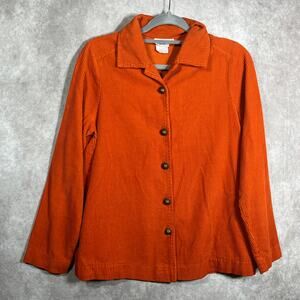 Hot Cotton Blazer Jacket Womens Small Orange Corduroy Button Front‎ Pockets